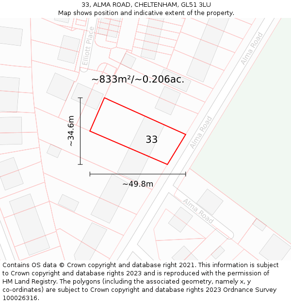 33, ALMA ROAD, CHELTENHAM, GL51 3LU: Plot and title map