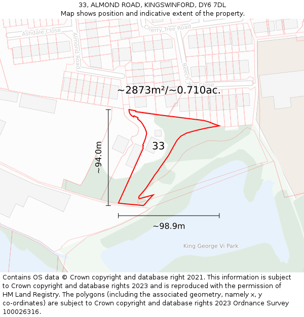 33, ALMOND ROAD, KINGSWINFORD, DY6 7DL: Plot and title map