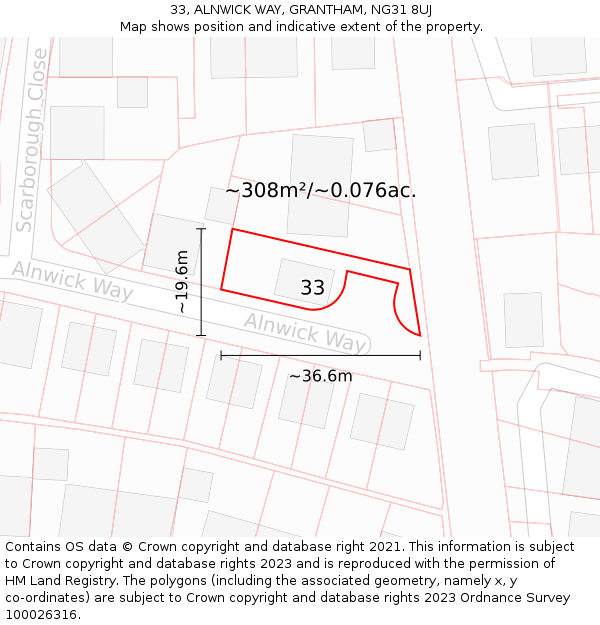 33, ALNWICK WAY, GRANTHAM, NG31 8UJ: Plot and title map