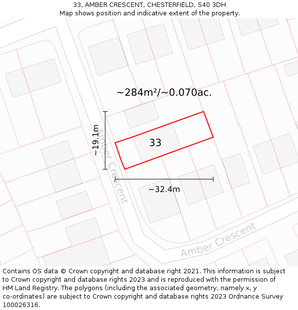 33, AMBER CRESCENT, CHESTERFIELD, S40 3DH: Plot and title map