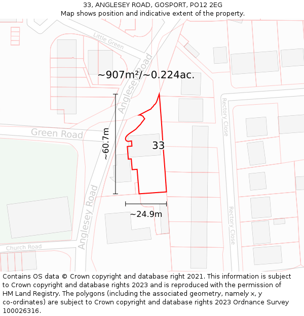 33, ANGLESEY ROAD, GOSPORT, PO12 2EG: Plot and title map