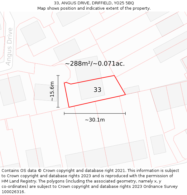 33, ANGUS DRIVE, DRIFFIELD, YO25 5BQ: Plot and title map