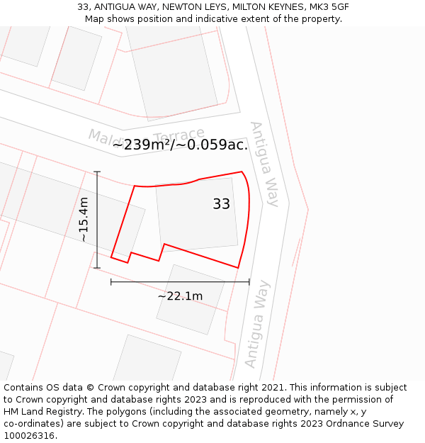 33, ANTIGUA WAY, NEWTON LEYS, MILTON KEYNES, MK3 5GF: Plot and title map