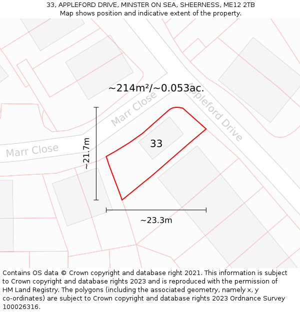 33, APPLEFORD DRIVE, MINSTER ON SEA, SHEERNESS, ME12 2TB: Plot and title map