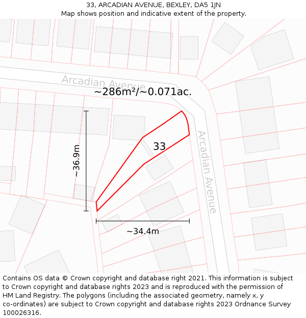 33, ARCADIAN AVENUE, BEXLEY, DA5 1JN: Plot and title map