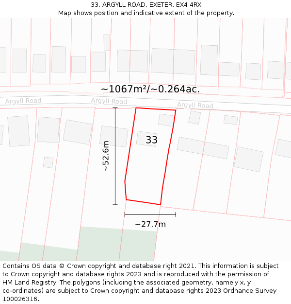 33, ARGYLL ROAD, EXETER, EX4 4RX: Plot and title map