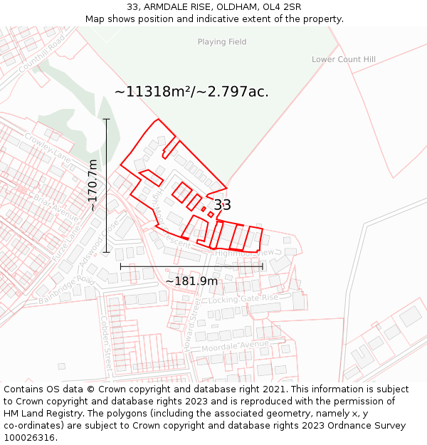 33, ARMDALE RISE, OLDHAM, OL4 2SR: Plot and title map