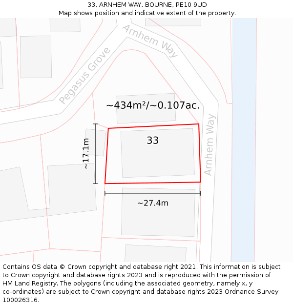 33, ARNHEM WAY, BOURNE, PE10 9UD: Plot and title map