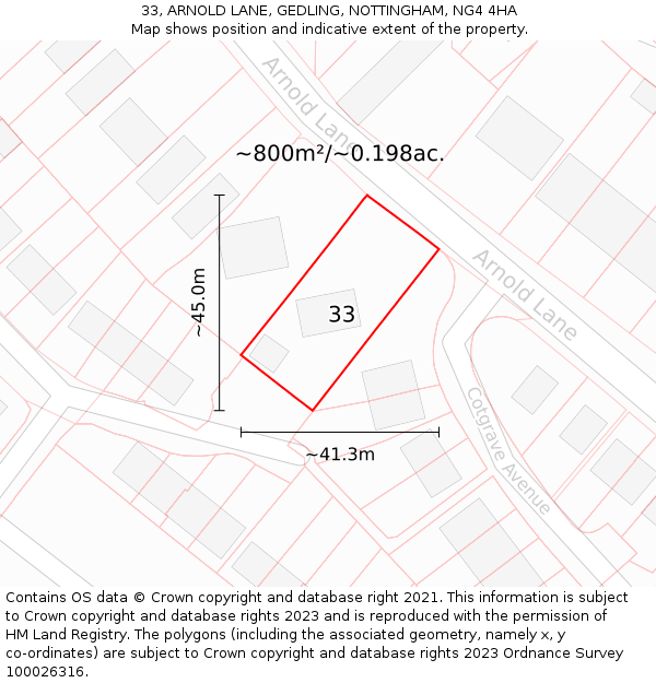 33, ARNOLD LANE, GEDLING, NOTTINGHAM, NG4 4HA: Plot and title map