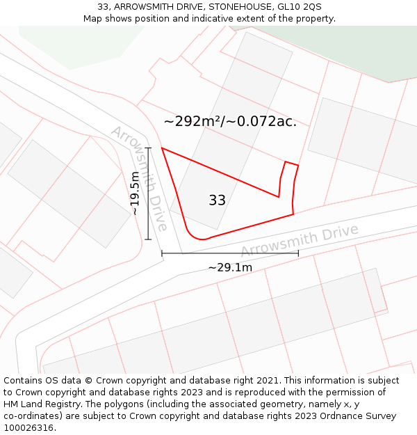 33, ARROWSMITH DRIVE, STONEHOUSE, GL10 2QS: Plot and title map