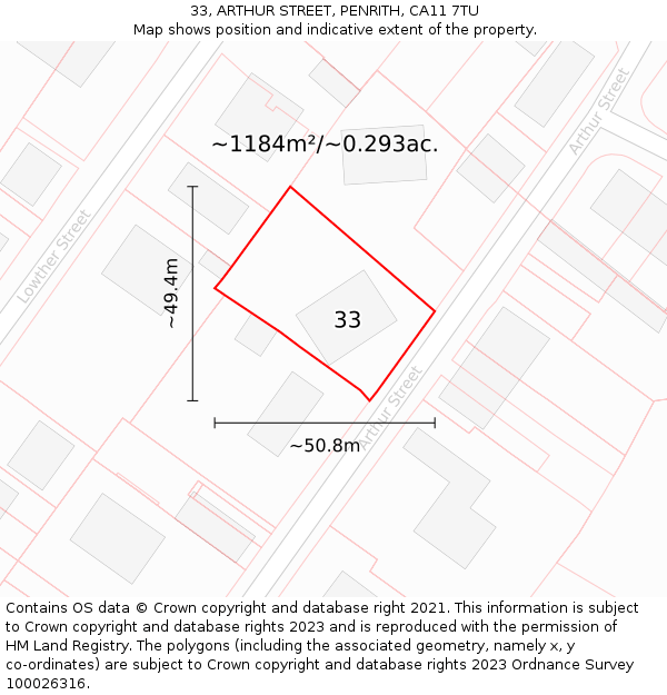 33, ARTHUR STREET, PENRITH, CA11 7TU: Plot and title map