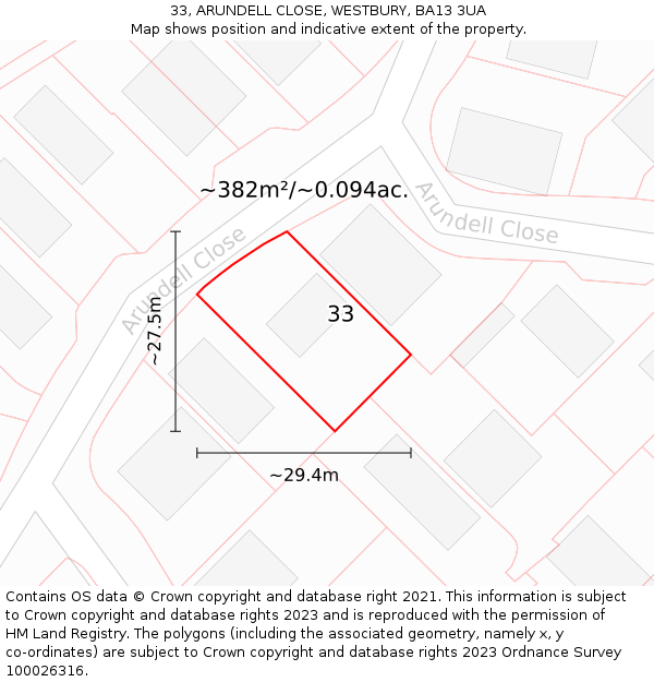 33, ARUNDELL CLOSE, WESTBURY, BA13 3UA: Plot and title map