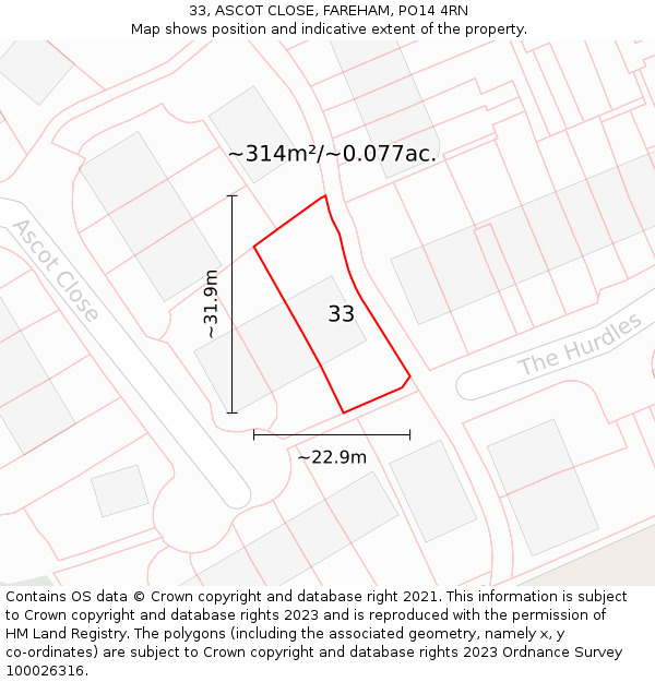 33, ASCOT CLOSE, FAREHAM, PO14 4RN: Plot and title map