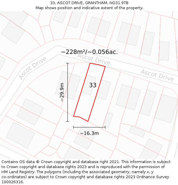 33, ASCOT DRIVE, GRANTHAM, NG31 9TB: Plot and title map