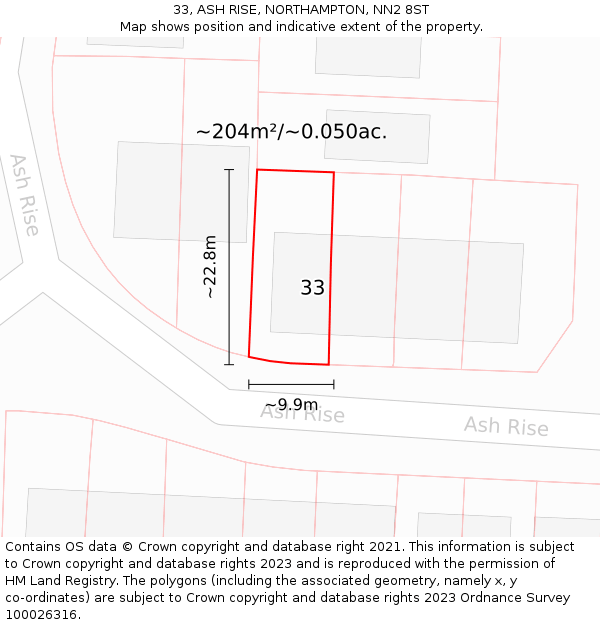 33, ASH RISE, NORTHAMPTON, NN2 8ST: Plot and title map