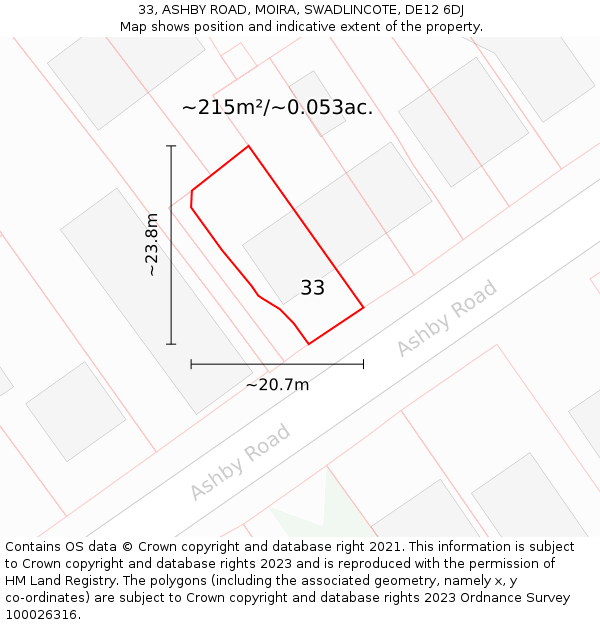 33, ASHBY ROAD, MOIRA, SWADLINCOTE, DE12 6DJ: Plot and title map