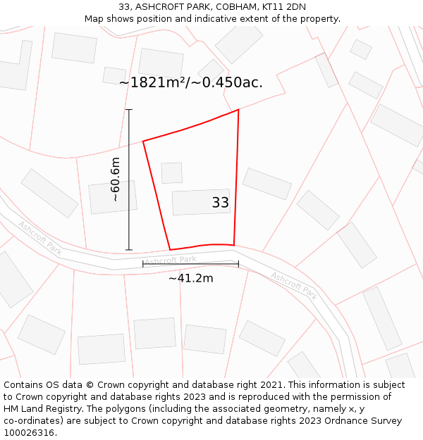 33, ASHCROFT PARK, COBHAM, KT11 2DN: Plot and title map