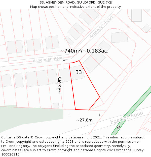 33, ASHENDEN ROAD, GUILDFORD, GU2 7XE: Plot and title map
