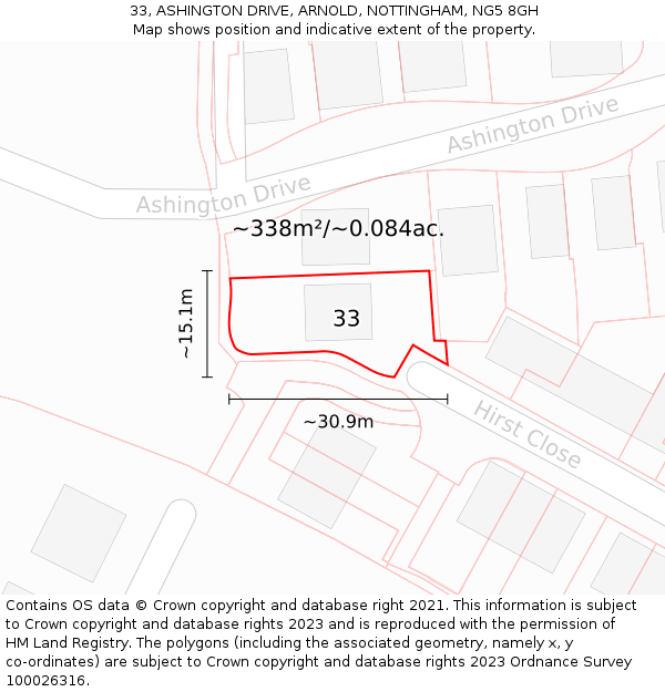 33, ASHINGTON DRIVE, ARNOLD, NOTTINGHAM, NG5 8GH: Plot and title map