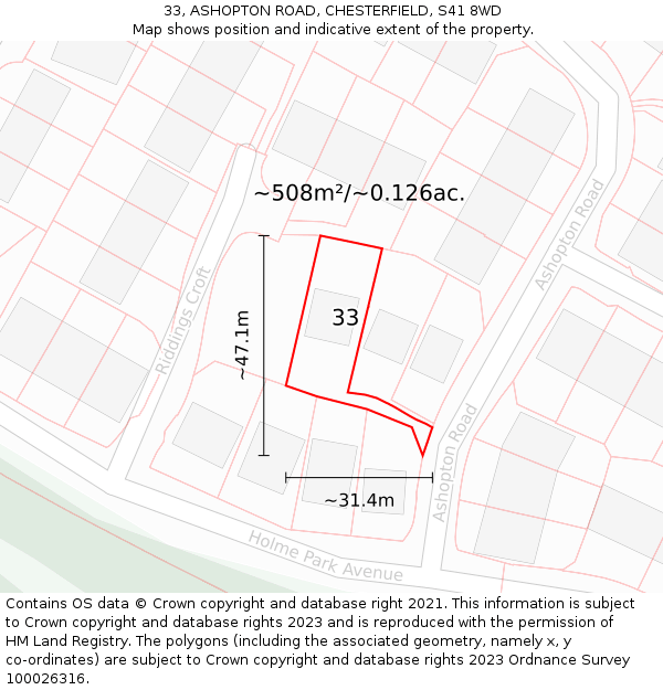 33, ASHOPTON ROAD, CHESTERFIELD, S41 8WD: Plot and title map