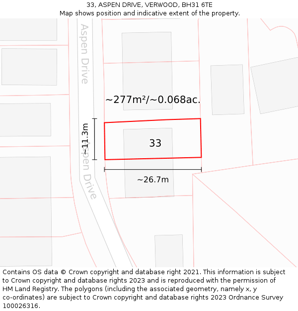 33, ASPEN DRIVE, VERWOOD, BH31 6TE: Plot and title map