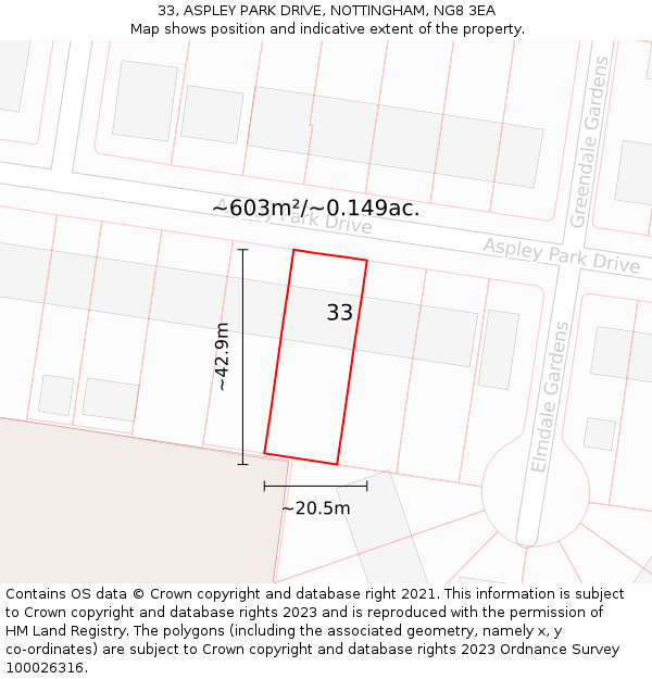 33, ASPLEY PARK DRIVE, NOTTINGHAM, NG8 3EA: Plot and title map