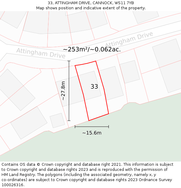 33, ATTINGHAM DRIVE, CANNOCK, WS11 7YB: Plot and title map