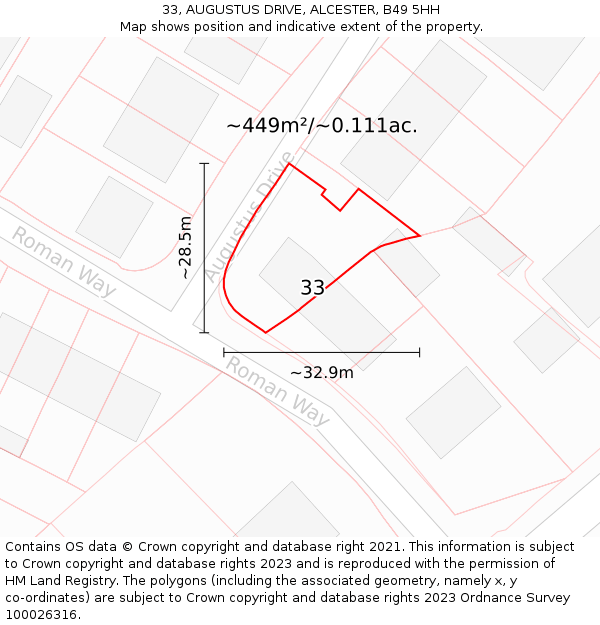 33, AUGUSTUS DRIVE, ALCESTER, B49 5HH: Plot and title map