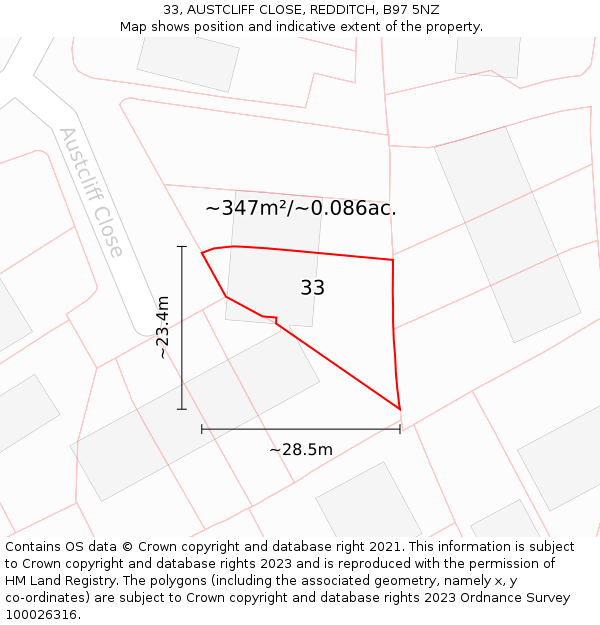 33, AUSTCLIFF CLOSE, REDDITCH, B97 5NZ: Plot and title map