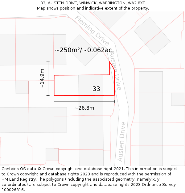 33, AUSTEN DRIVE, WINWICK, WARRINGTON, WA2 8XE: Plot and title map