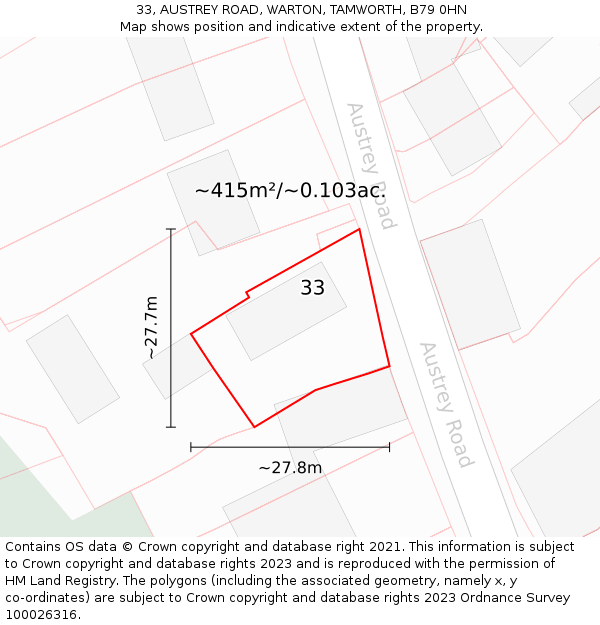 33, AUSTREY ROAD, WARTON, TAMWORTH, B79 0HN: Plot and title map