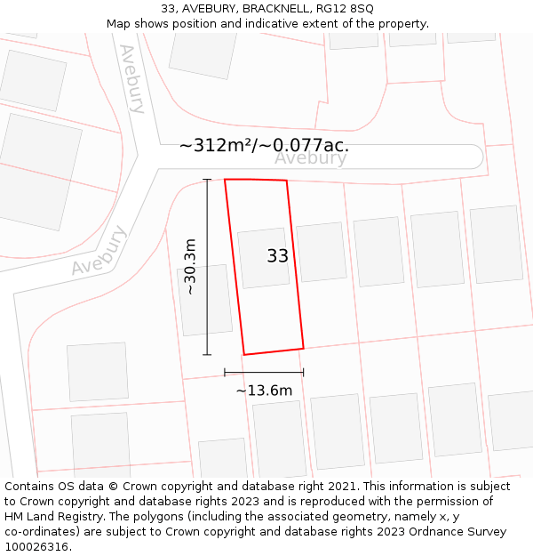 33, AVEBURY, BRACKNELL, RG12 8SQ: Plot and title map