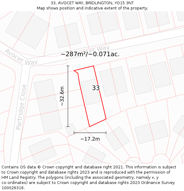 33, AVOCET WAY, BRIDLINGTON, YO15 3NT: Plot and title map