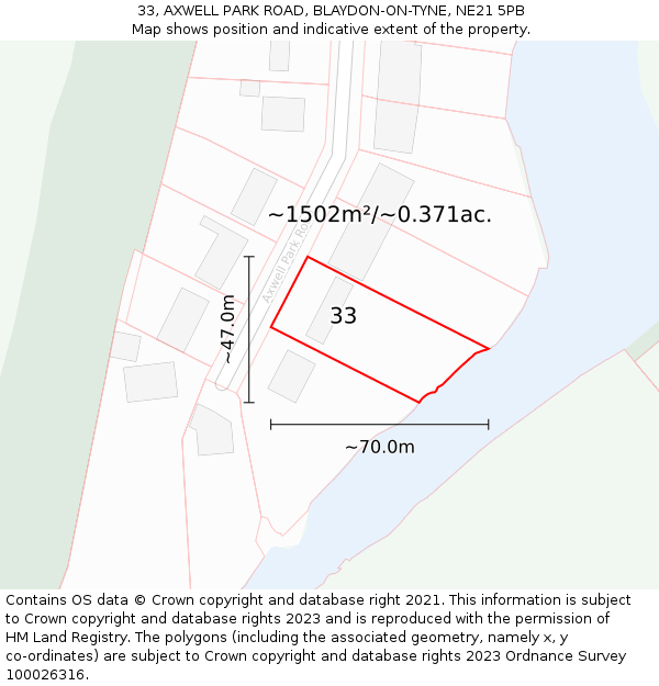 33, AXWELL PARK ROAD, BLAYDON-ON-TYNE, NE21 5PB: Plot and title map