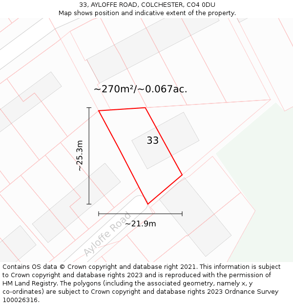 33, AYLOFFE ROAD, COLCHESTER, CO4 0DU: Plot and title map