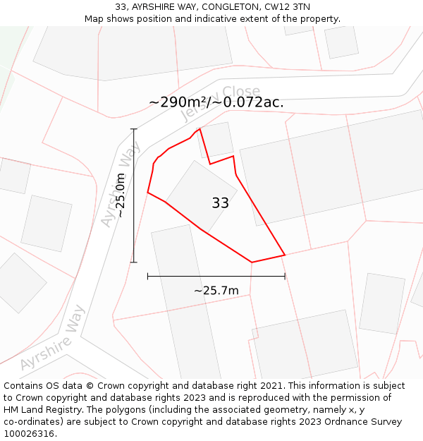 33, AYRSHIRE WAY, CONGLETON, CW12 3TN: Plot and title map