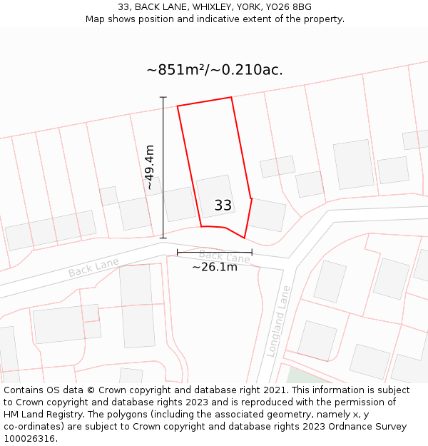 33, BACK LANE, WHIXLEY, YORK, YO26 8BG: Plot and title map