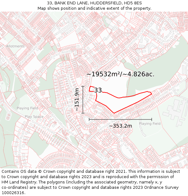 33, BANK END LANE, HUDDERSFIELD, HD5 8ES: Plot and title map