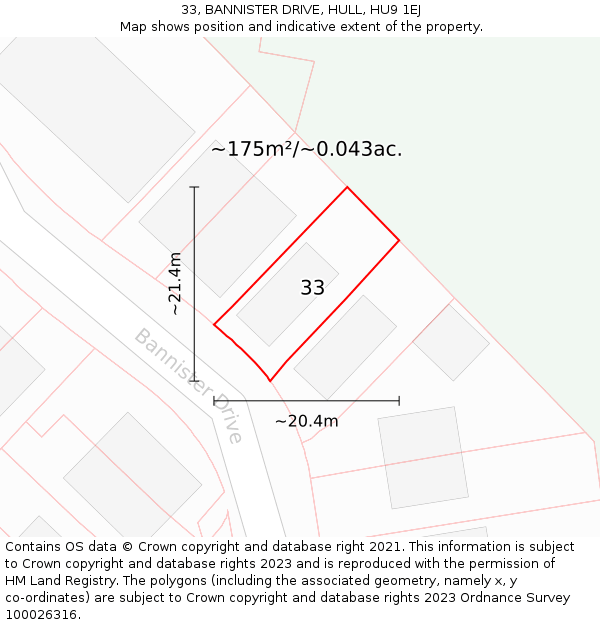 33, BANNISTER DRIVE, HULL, HU9 1EJ: Plot and title map