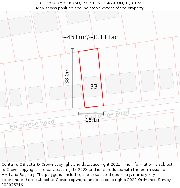 33, BARCOMBE ROAD, PRESTON, PAIGNTON, TQ3 1PZ: Plot and title map