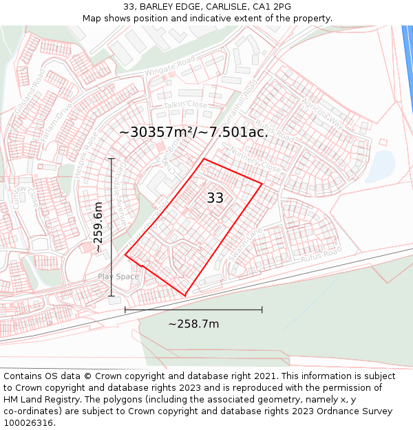 33, BARLEY EDGE, CARLISLE, CA1 2PG: Plot and title map