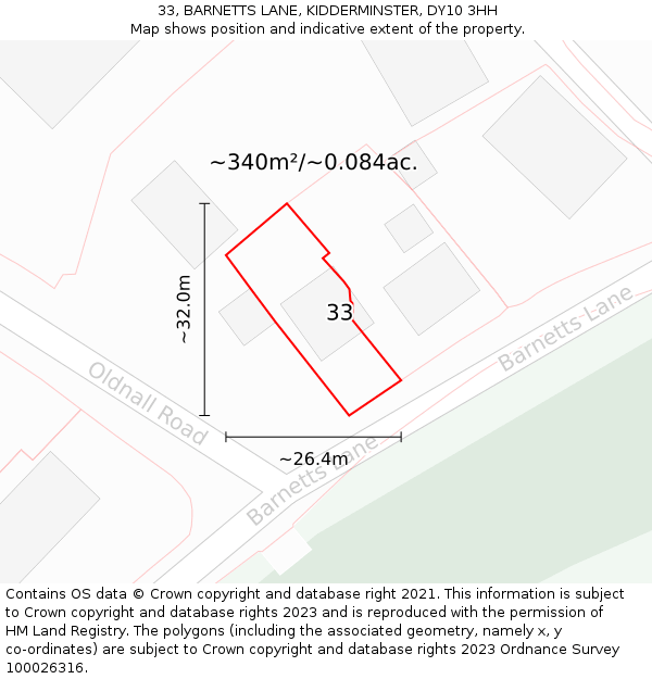 33, BARNETTS LANE, KIDDERMINSTER, DY10 3HH: Plot and title map