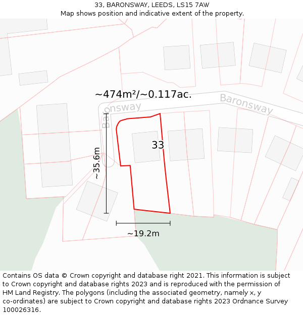 33, BARONSWAY, LEEDS, LS15 7AW: Plot and title map