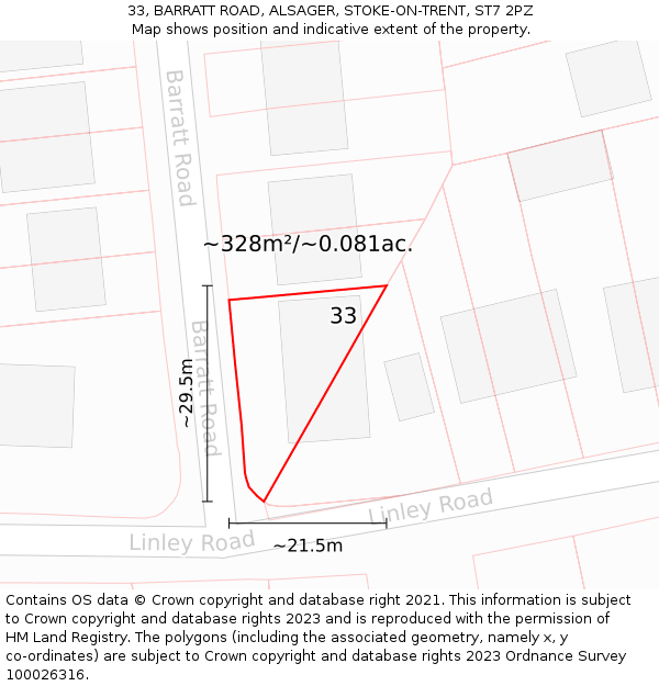 33, BARRATT ROAD, ALSAGER, STOKE-ON-TRENT, ST7 2PZ: Plot and title map