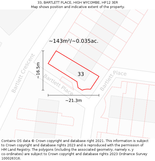 33, BARTLETT PLACE, HIGH WYCOMBE, HP12 3ER: Plot and title map