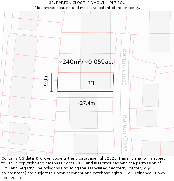 33, BARTON CLOSE, PLYMOUTH, PL7 2GU: Plot and title map