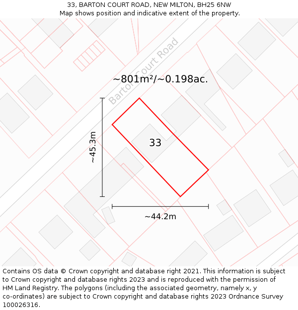 33, BARTON COURT ROAD, NEW MILTON, BH25 6NW: Plot and title map