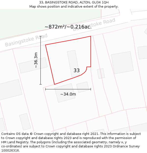 33, BASINGSTOKE ROAD, ALTON, GU34 1QH: Plot and title map