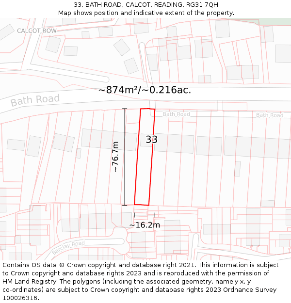 33, BATH ROAD, CALCOT, READING, RG31 7QH: Plot and title map