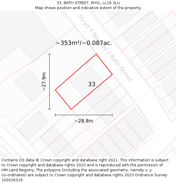 33, BATH STREET, RHYL, LL18 3LU: Plot and title map